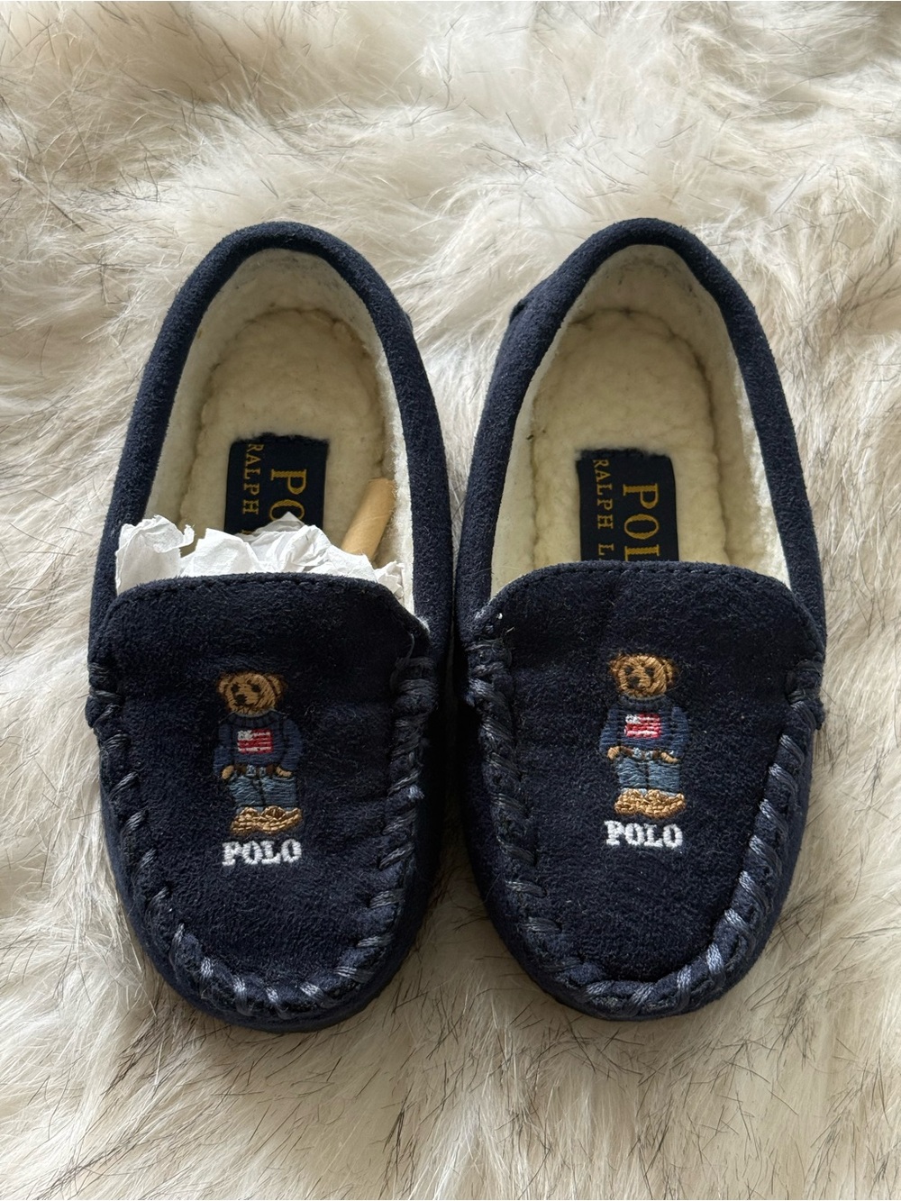 Ralph Lauren Dezi IV Navy Faux Shearling Slipper/Toddler Shoe…Size 7